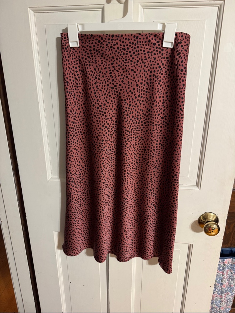 LOFT Rose Mauve Midi Skirt with Black Spot Print